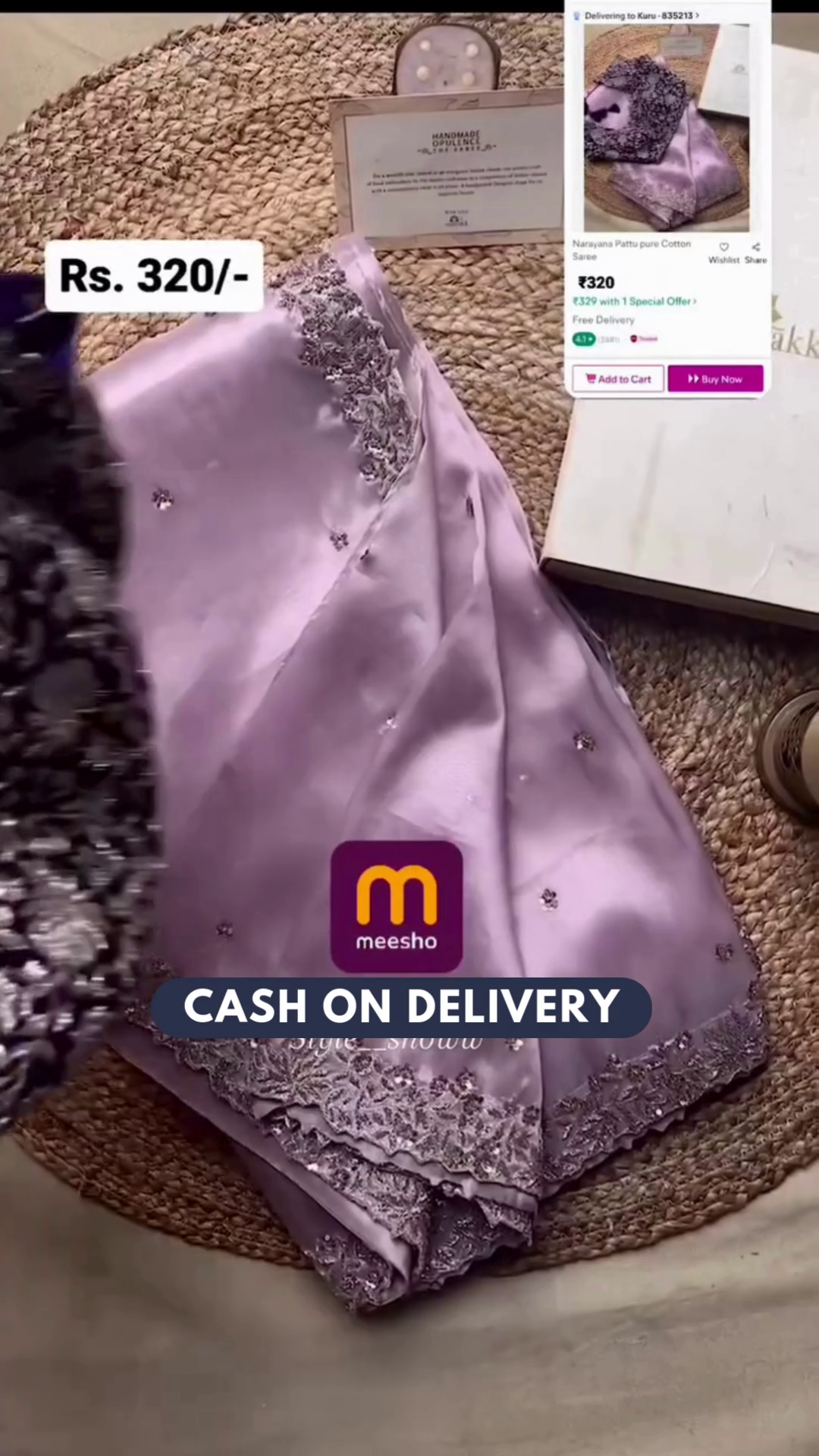 Light Lilac Purple Sequins Embroidered Shimmer Organza Saree