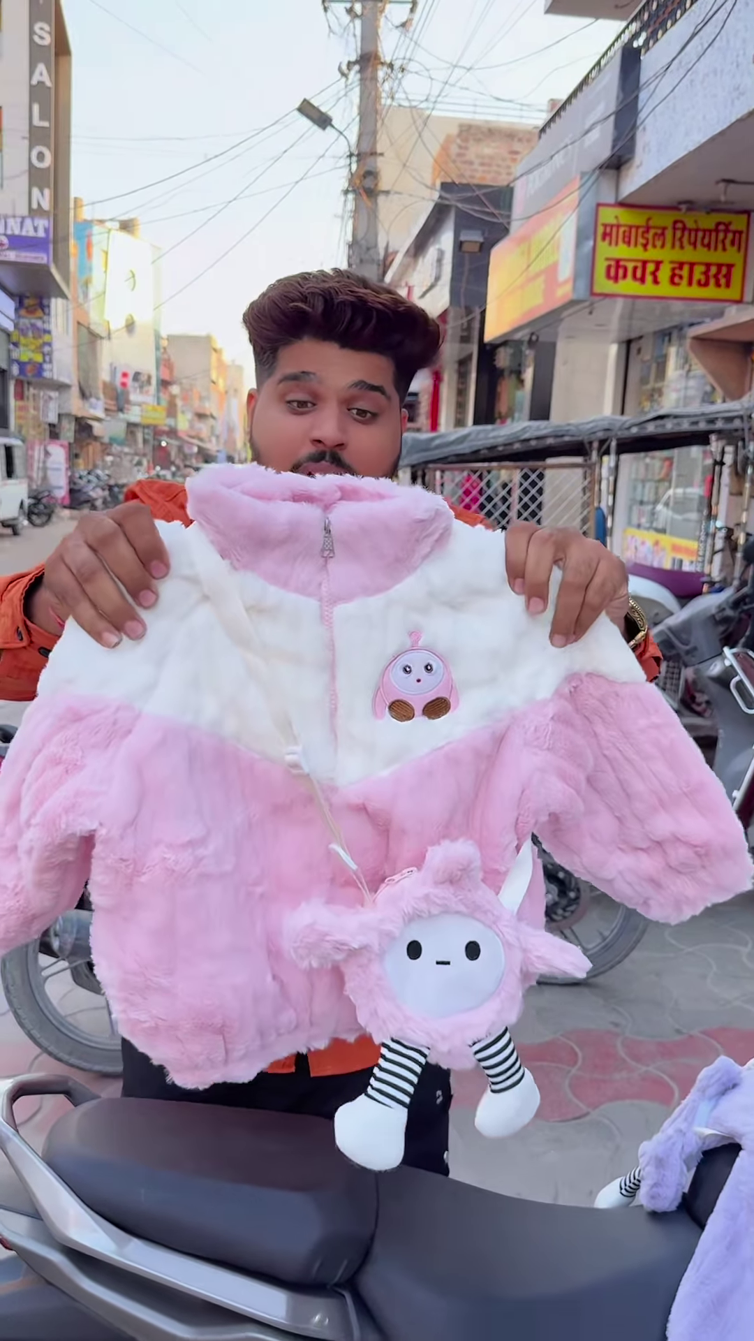 Kids’ Winter Jackets 🧸❄️ With Plush Texture & Toy Accents – Purple, White & Pink Variants