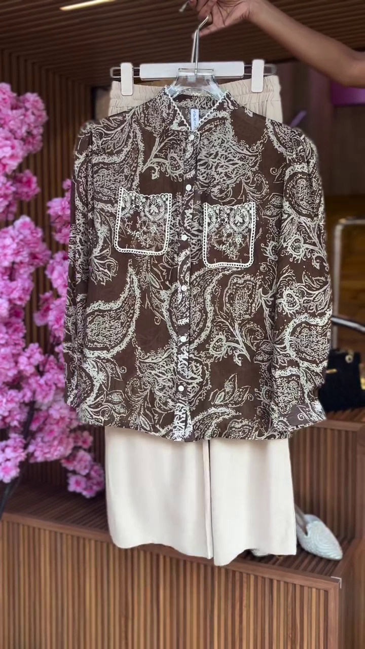 Paisley Pocket Shirt & Cream Shorts