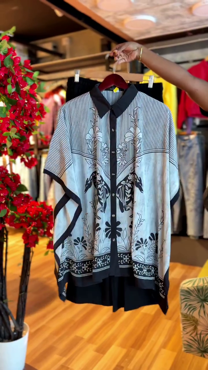 Striped & Floral Blouse in Monochrome