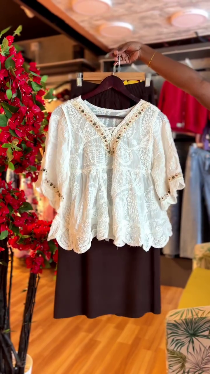 Lace Blouse in Ivory & Skirt in Deep Cocoa