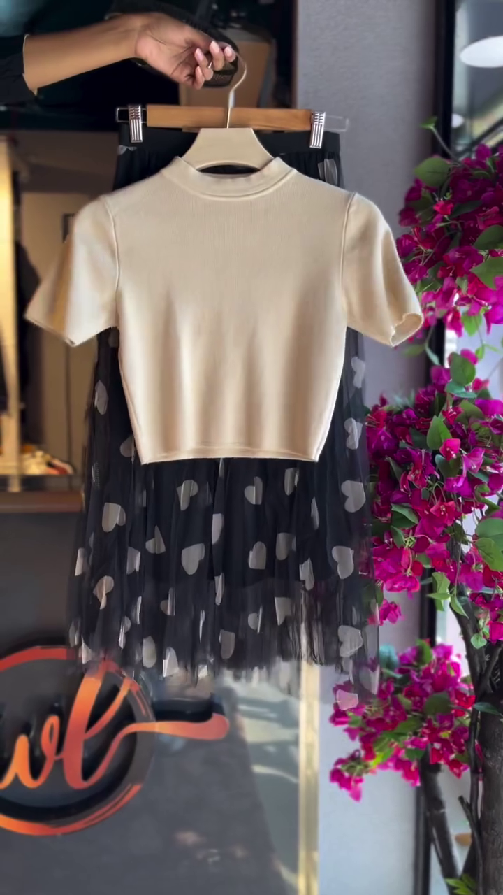 Heart Tulle Skirt in Noir & Cream Tee
