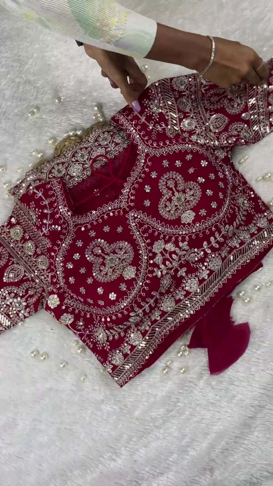 Rani Pink Velvet Bridal Blouse with Intricate Silver Zardosi Work