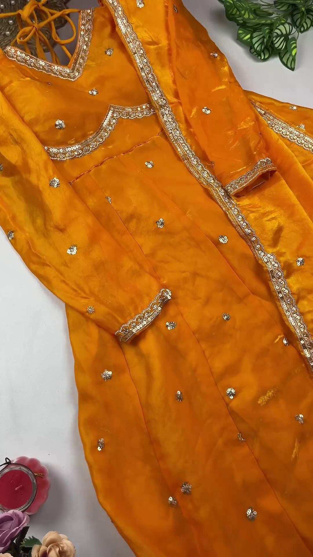 Jewel-Toned Shimmer Silk Anarkali with Multi-Tie Lattice Back