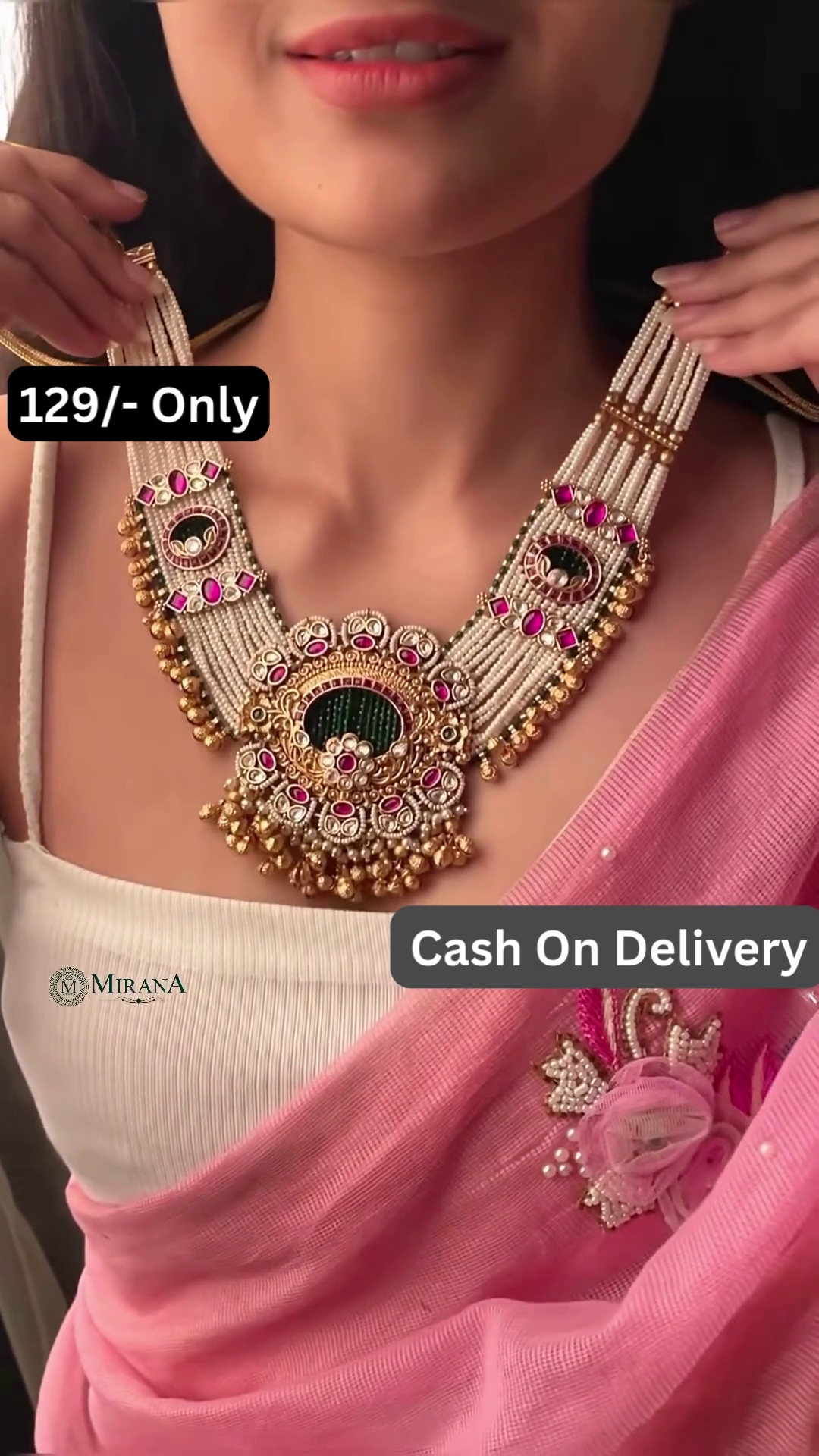 Intricate Gold-Toned Necklace and Earrings Set with Kundan and Gemstone Accents – Traditional Indian Jewelry