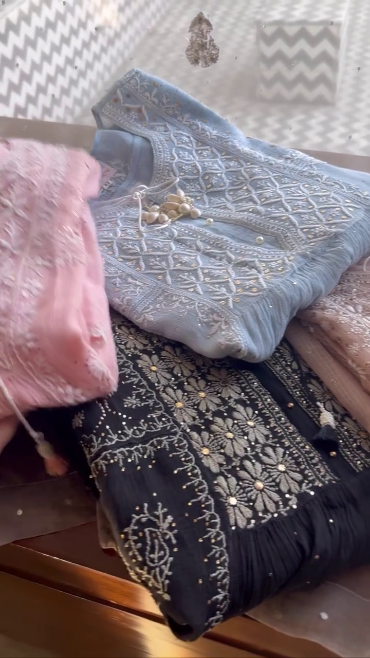 Organza Chikankari Applique Kurta Set