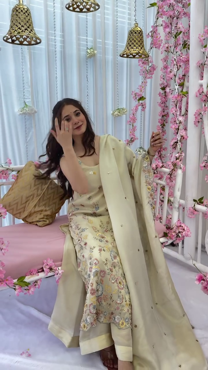 New Beautiful Designe Collection Fancy Embroidery And Sequins Work Kurti - Bottom With Dupatta.