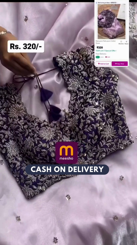 Light Lilac Purple Sequins Embroidered Shimmer Organza Saree