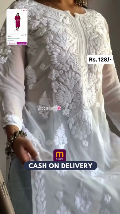 Rani pink Georgette Fully Embroidered Front & side slit Indowestern Suit