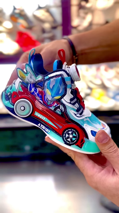 Kids' Dynamic Race Car Themed Sneakers with Rotary Dial Lacing System - Lightweight, Non-Slip, and Fun Athletic Shoes