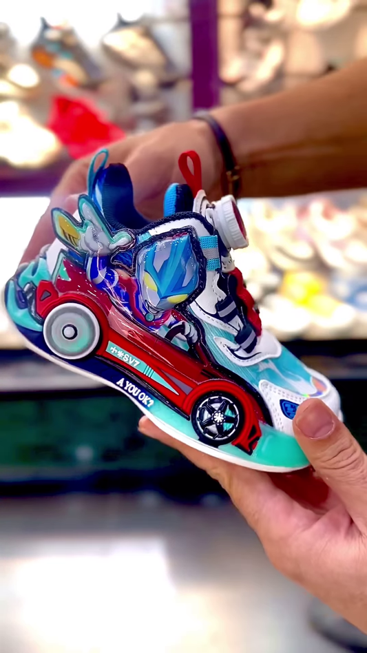 Kids' Dynamic Race Car Themed Sneakers with Rotary Dial Lacing System - Lightweight, Non-Slip, and Fun Athletic Shoes