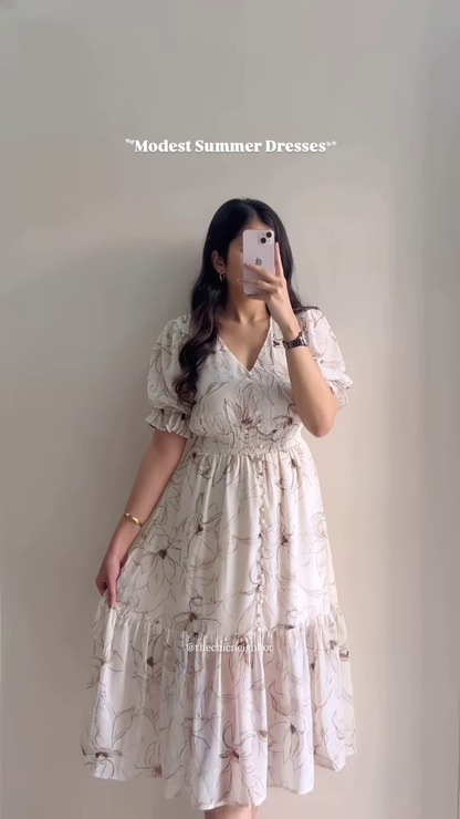 Women’s White Short-Sleeve Dress with Red & Blue Floral Prints