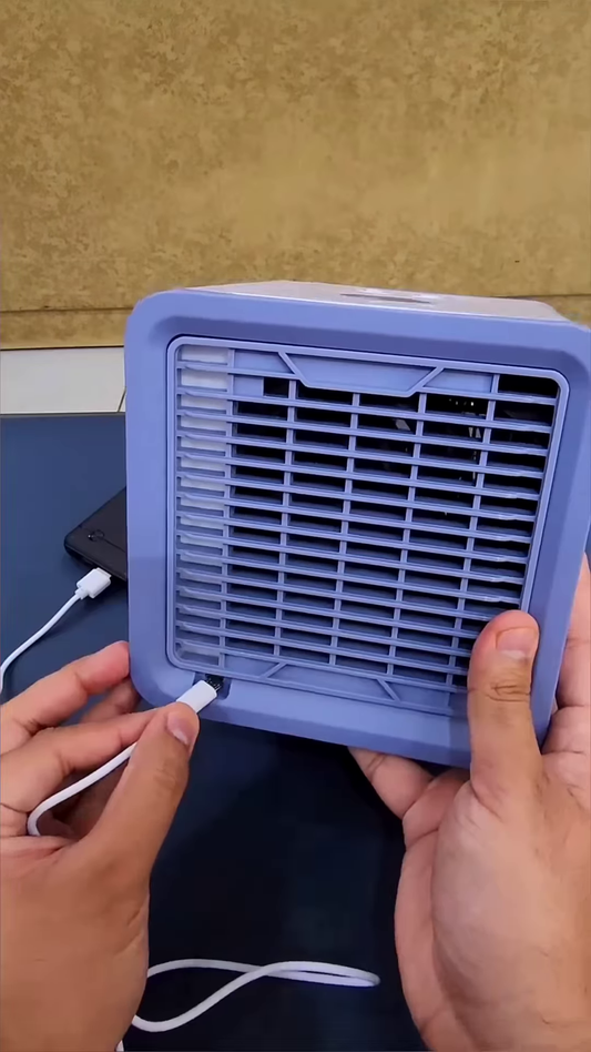 Compact Personal Cube Air Cooler with 3-Speed Fan, Adjustable Grill & Soft Ambient LED Lighting