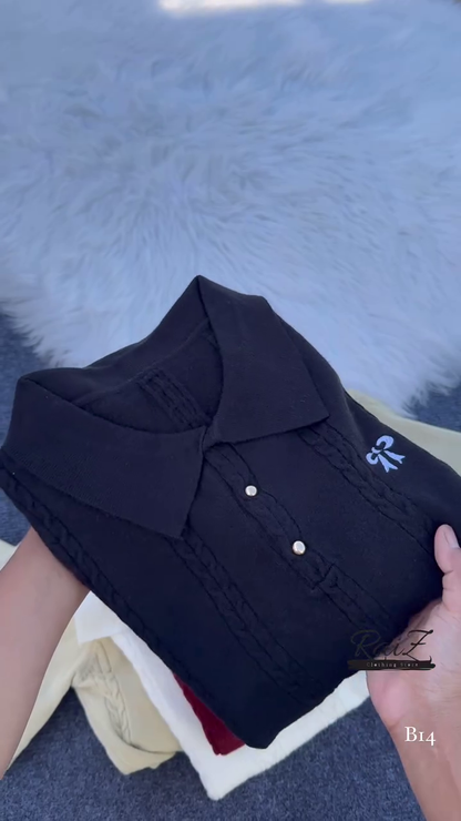 Cable-Knit Polo Sweater Top – Chic, Soft and Effortlessly Elegant ✨🧶