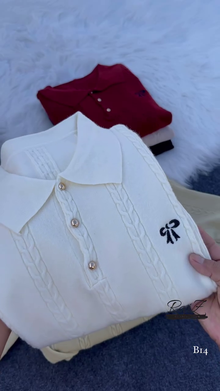 Cable-Knit Polo Sweater Top – Chic, Soft and Effortlessly Elegant ✨🧶