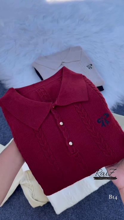 Cable-Knit Polo Sweater Top – Chic, Soft and Effortlessly Elegant ✨🧶