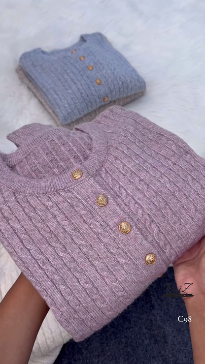 Gold-Button Cable Cardigan – Luxe, Cozy, and Timelessly Chic ✨🧶