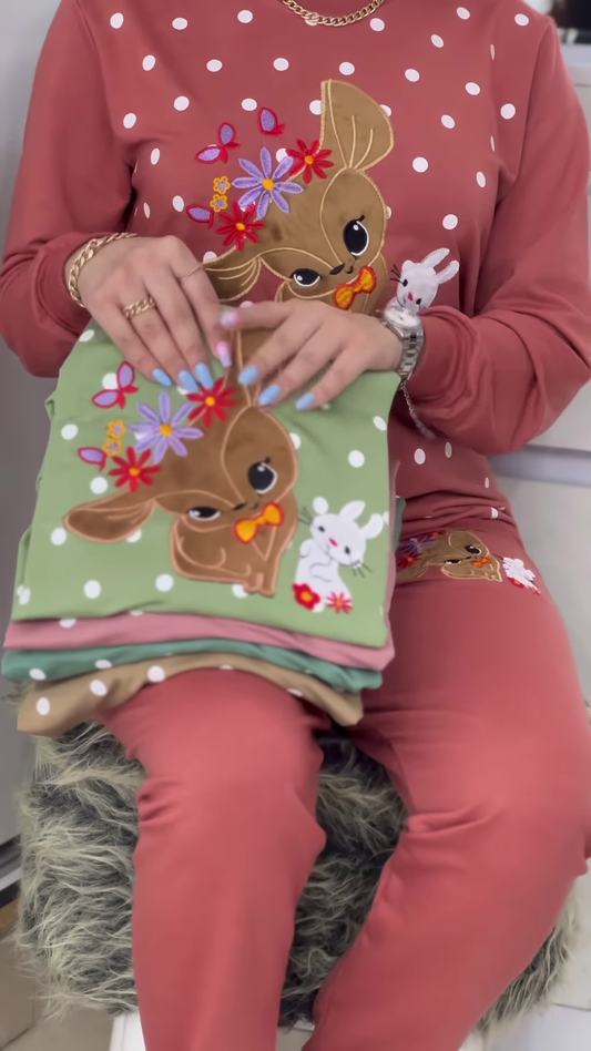 Polka Bunny Cozy Tracksuit – Cute Embroidery, Soft Warmth, All‑Day Comfort 🐰