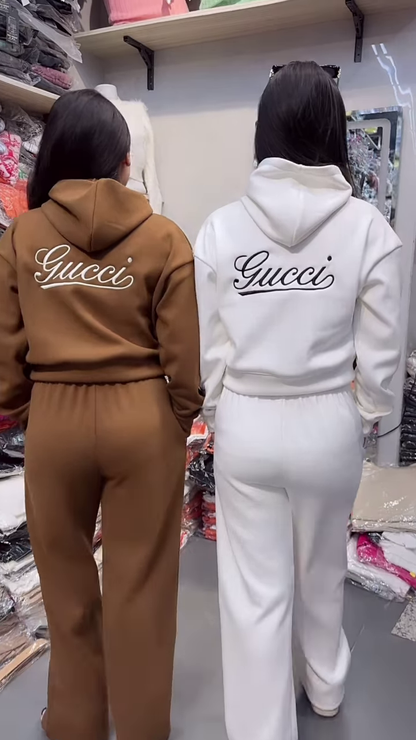 Bunny Print Hoodie & Jogger Co-ord Set – White & Brown Combo