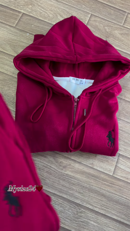 Zip-Up Hoodie & Jogger Co-ord Set 🔥 Available in Red, Beige & Brown