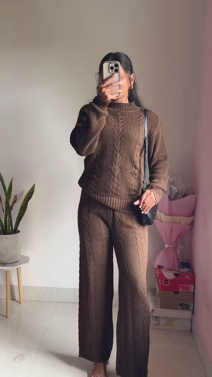Knitted Sweater & Jogger Co-ord Set 🧶 Available in Maroon & Brown Variants