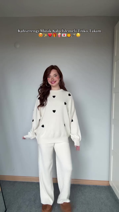 Cute Knit & Pajama Co-ord Sets 🩷 Available in Peach Print, Cream Bow & Grey Bow Variants