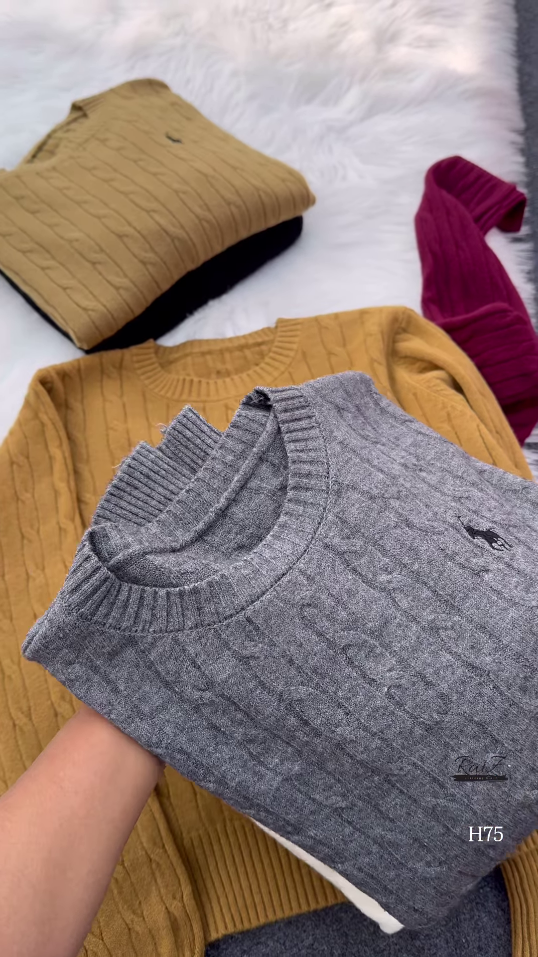 Cable-Knit Embroidered Sweaters 🧥 Available in Black, Beige, White, Gray, Mustard & Burgundy