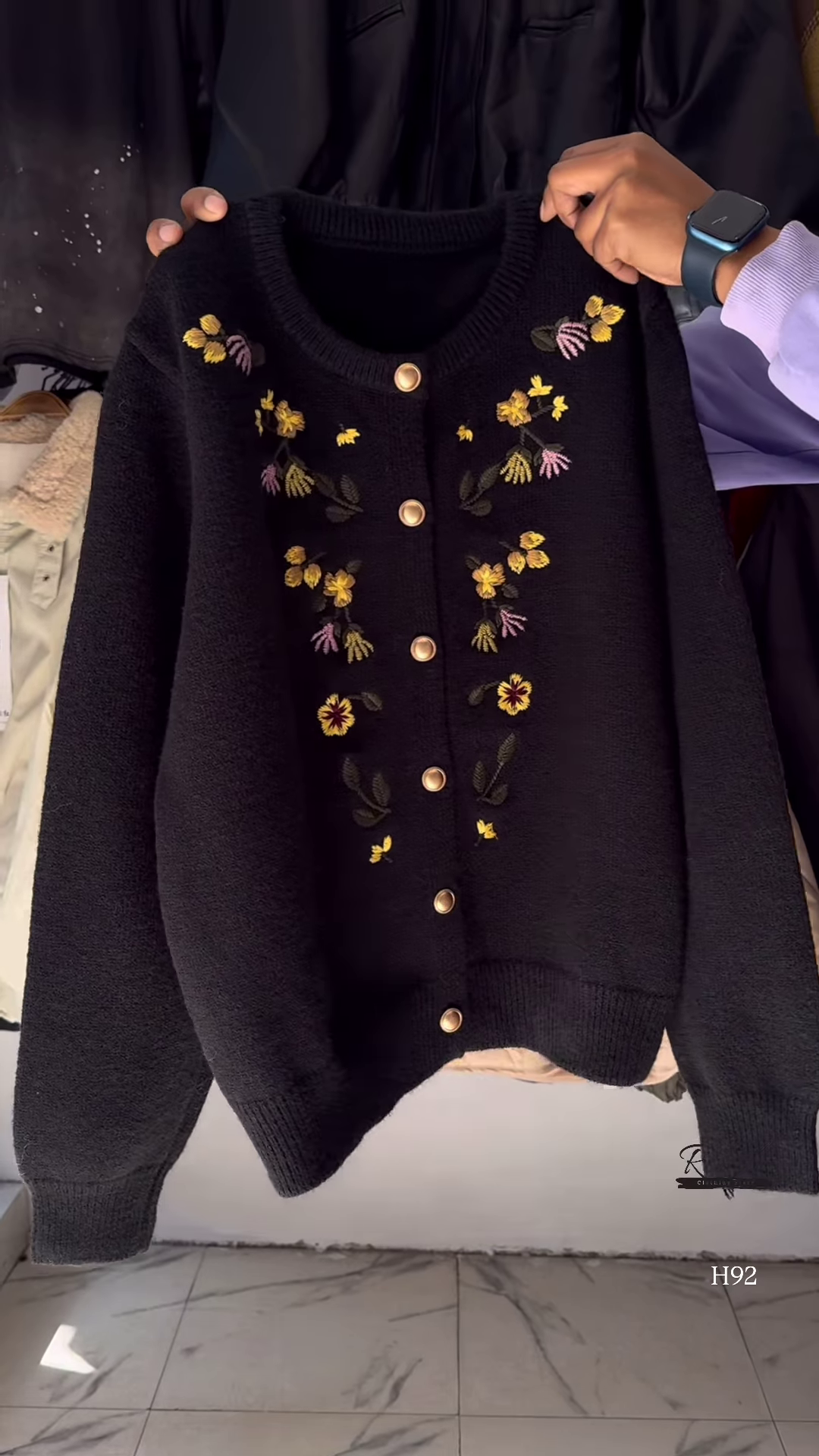 Floral Embroidered Knit Cardigan with Gold Buttons 🧥 Available in Red, Black, Lavender, Mustard & Rose Pink
