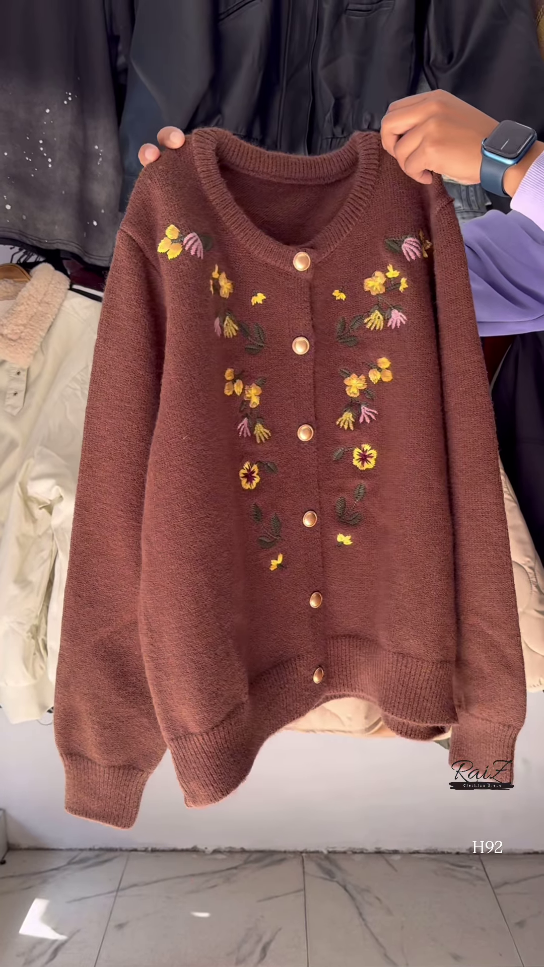 Floral Embroidered Knit Cardigan with Gold Buttons 🧥 Available in Red, Black, Lavender, Mustard & Rose Pink