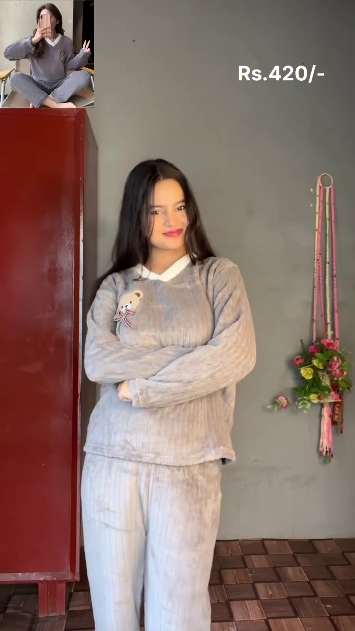 Plush Teddy Embroidery Nightwear Set – Soft, Snuggly Lounge Comfort for All Ages 🧸✨