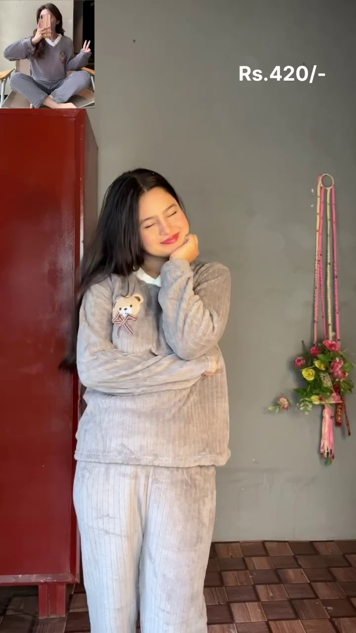 Plush Teddy Embroidery Nightwear Set – Soft, Snuggly Lounge Comfort for All Ages 🧸✨