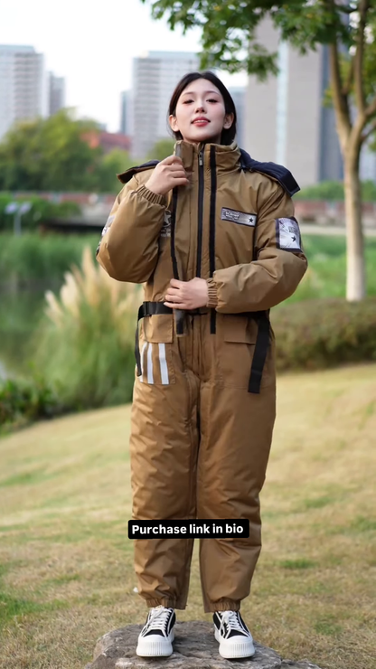 Brown Utility Jumpsuit 🚧 with Reflective Strips & Patch Details