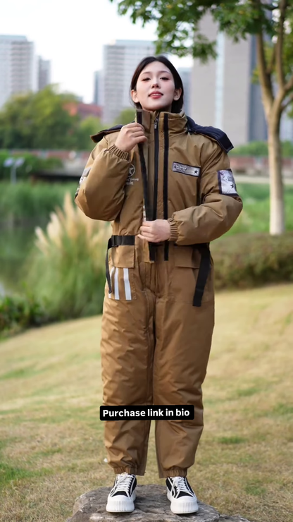 Brown Utility Jumpsuit 🚧 with Reflective Strips & Patch Details