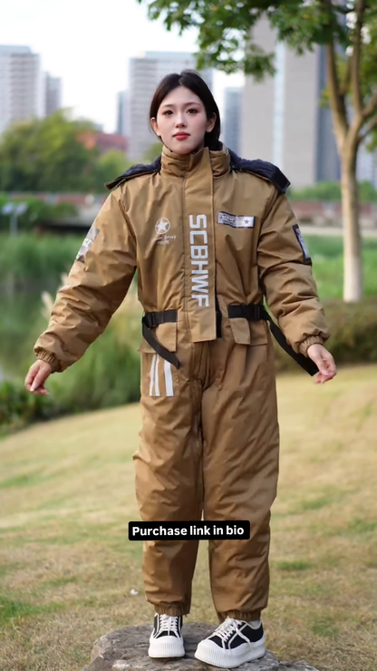 Brown Utility Jumpsuit 🚧 with Reflective Strips & Patch Details