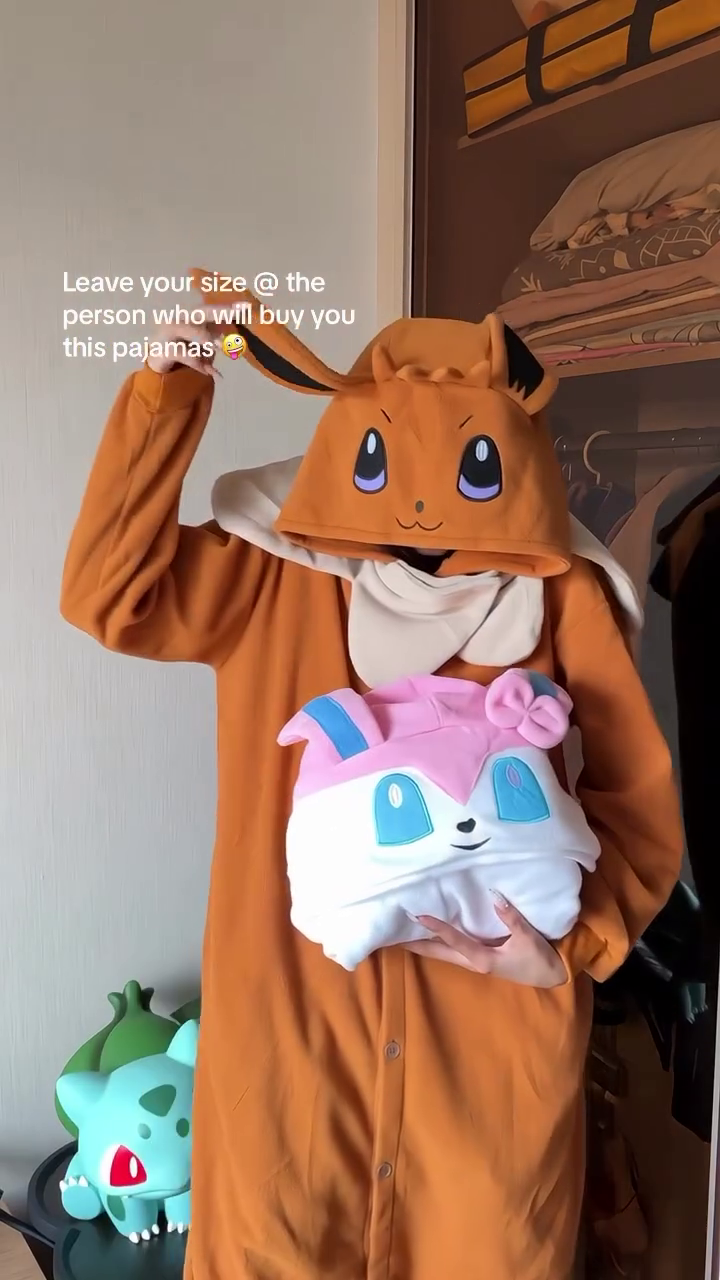 Character Onesie Pajamas 🐾 Cozy Hooded Styles – Eevee, Snorlax & Cartoon Purple