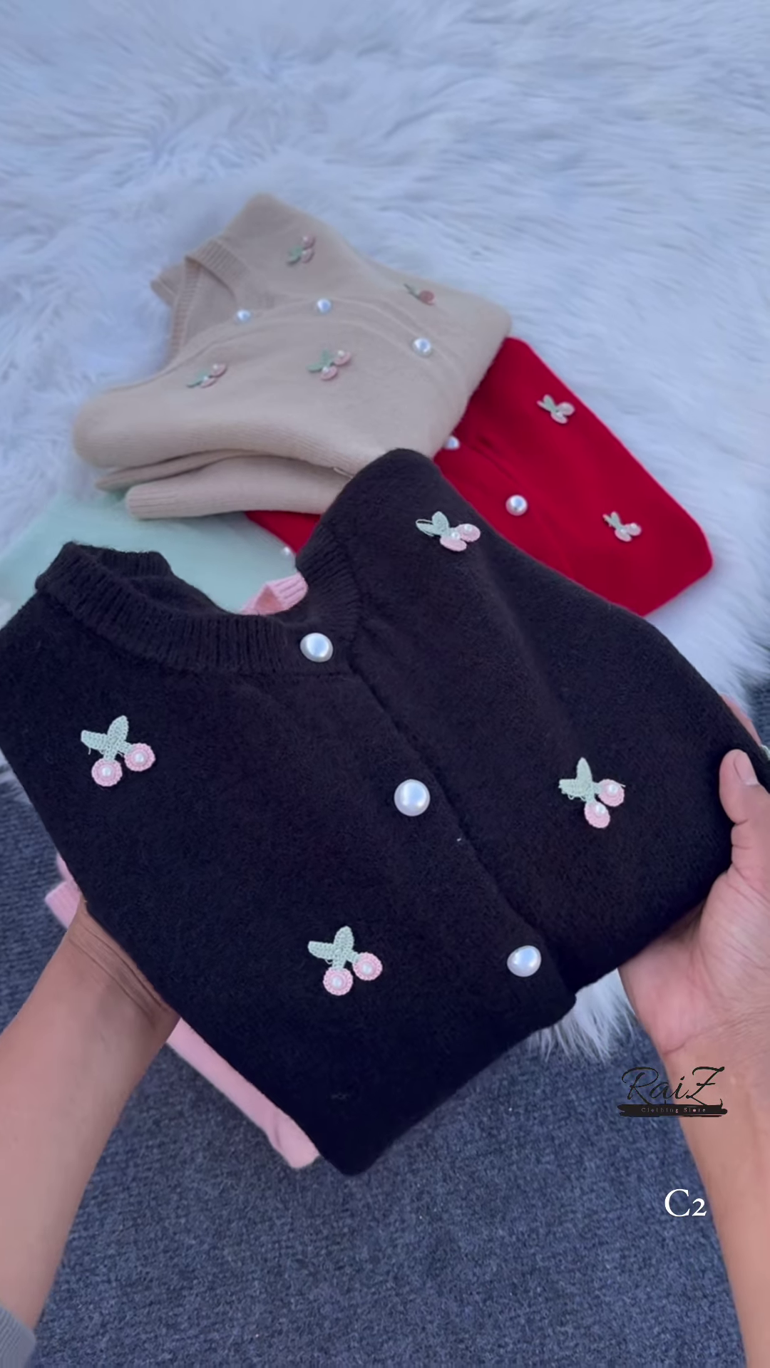 Cherry Embroidered Knit Cardigans 🍒🧶 With Pearl Buttons – Beige, Mint, Red & White Variants