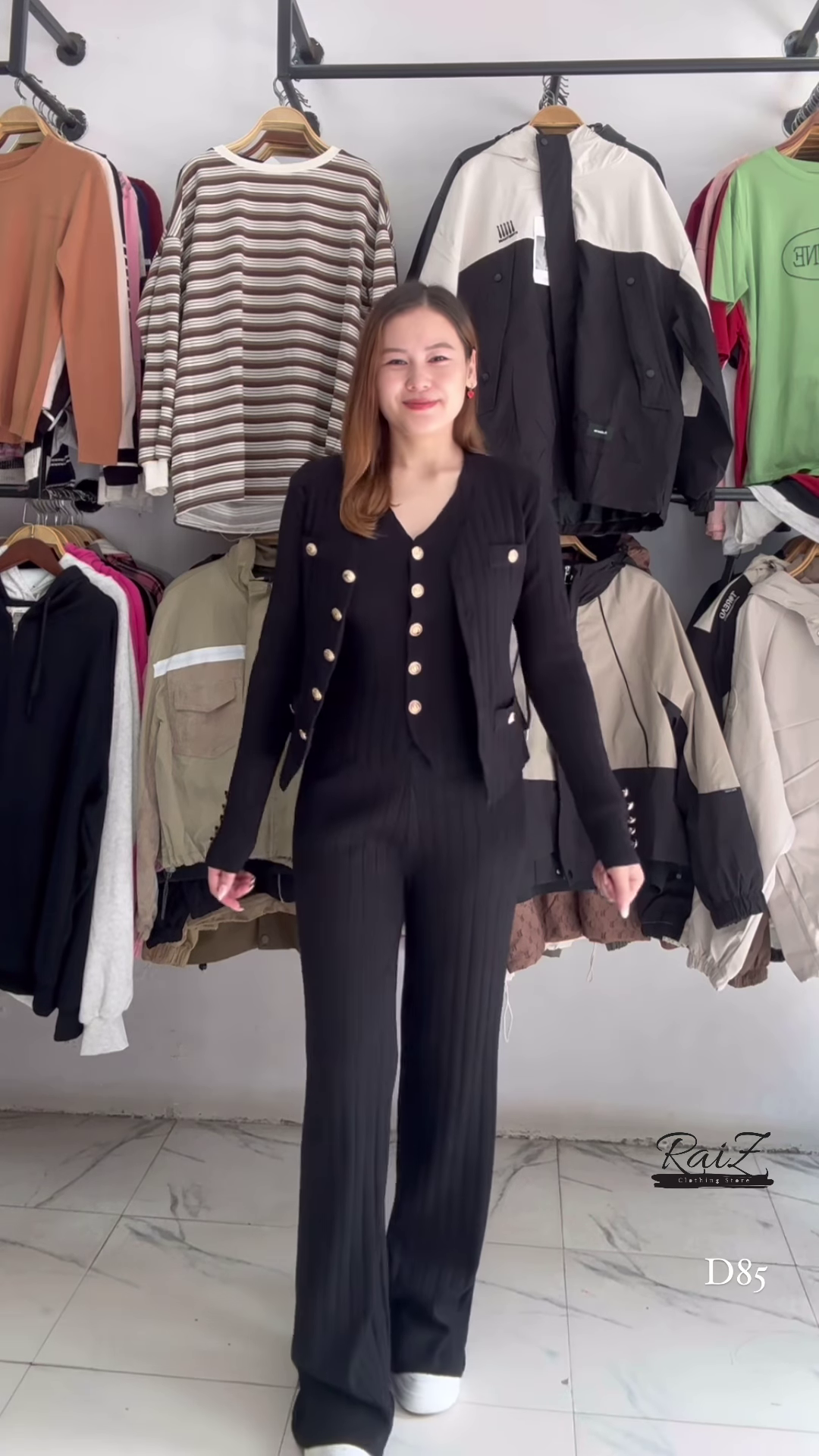 Ribbed Knit Co-ord Sets 🧶🖤 With Button Accents – Black & Beige Variants