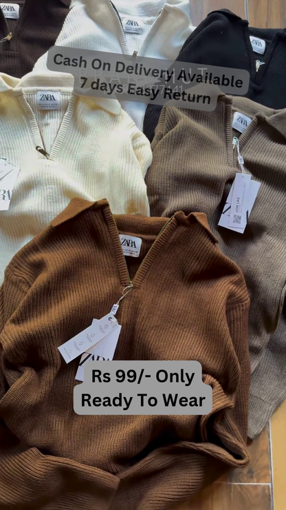 Solid Knit Sweaters 🧶🧺 With Ribbed Texture – Brown, White, Cream & Black Variants