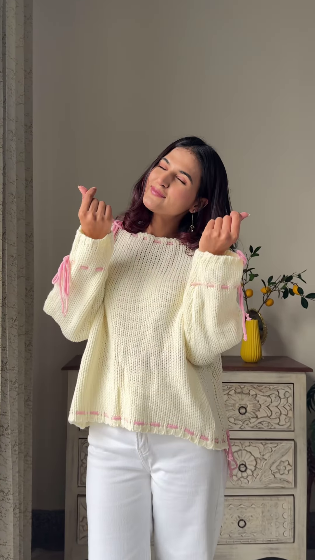 Heart & Ribbon Knitwear Collection 🧶💗 With Embroidery & Bow Accents – Pink & Cream Variants