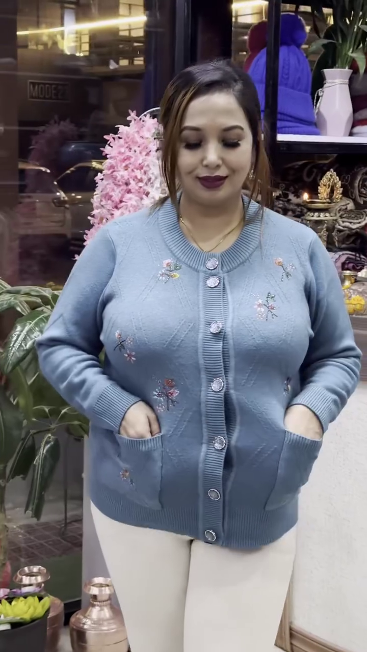 Floral Embroidered Knit Cardigans 🌸🧥 – Available in Beige, Red & Lavender Variants with Pocket & Button Detailing