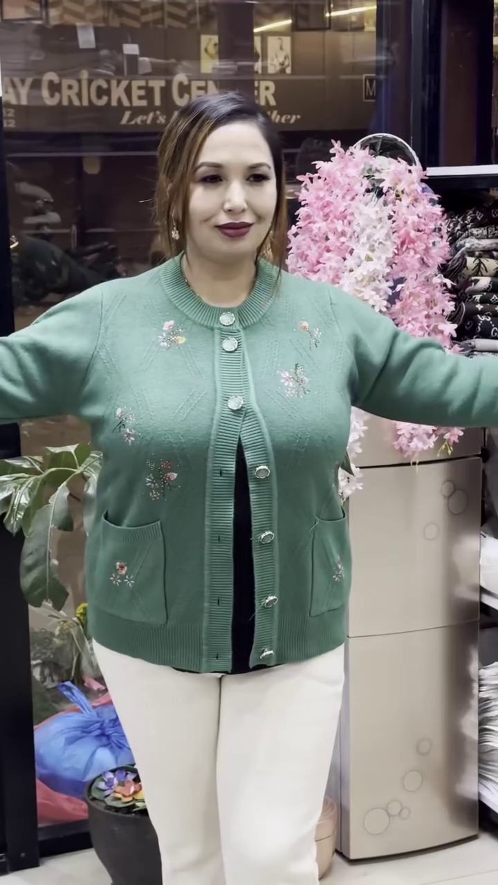 Floral Embroidered Knit Cardigans 🌸🧥 – Available in Beige, Red & Lavender Variants with Pocket & Button Detailing