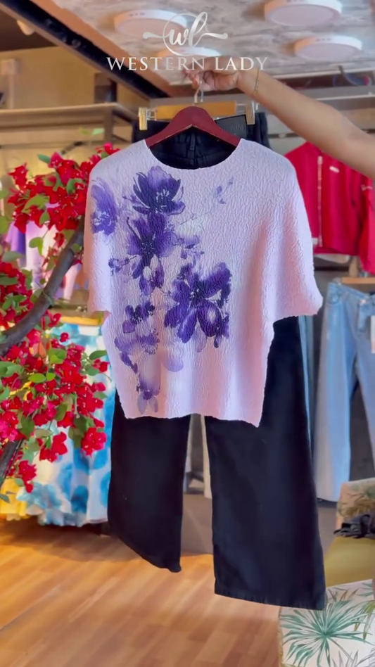 Petal Burst Tee & Midnight Wide-Leg Pant