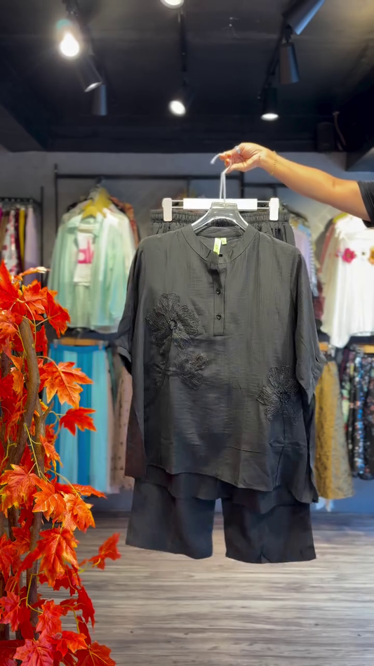 Mandarin Bloom Co-ord in Noir