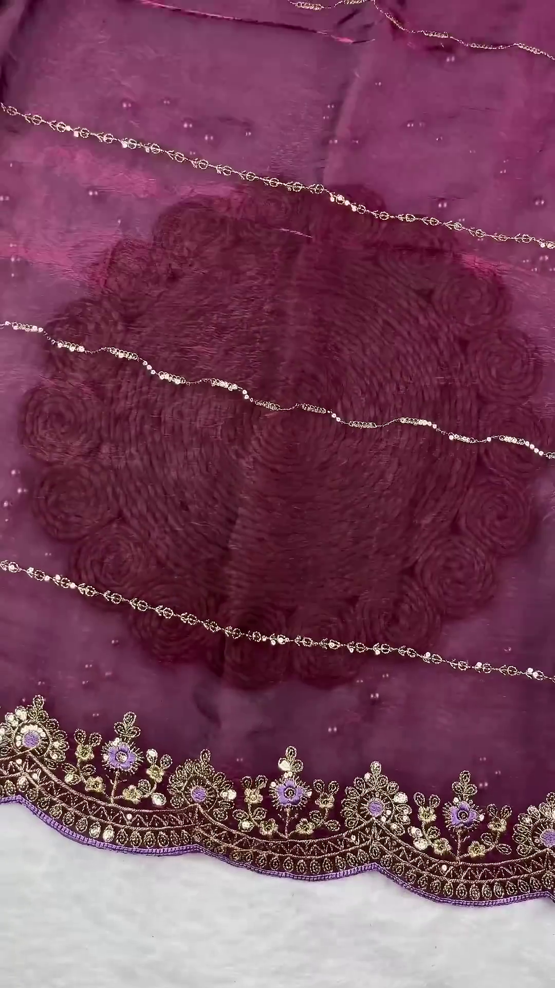 Lavender Lilac Scalloped Silk Designer Blouse with Golden Zari Work