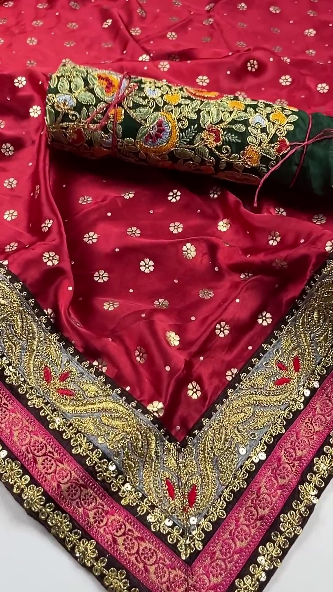 Maroon Silk Saree with Heavy Zari Border and Multi-Color Embroidered Blouse
