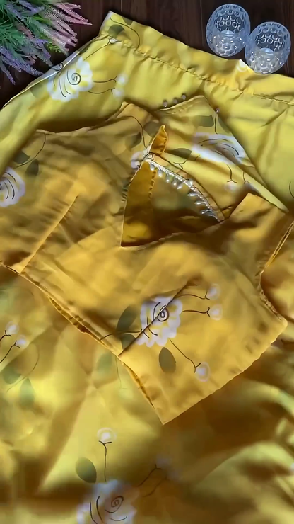 Sunlight Yellow Floral Organza Lehenga Set with Pearl-Embellished Blouse