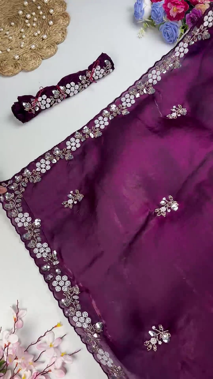 Shimmer Organza Saree Collection with Floral Sequin Borders