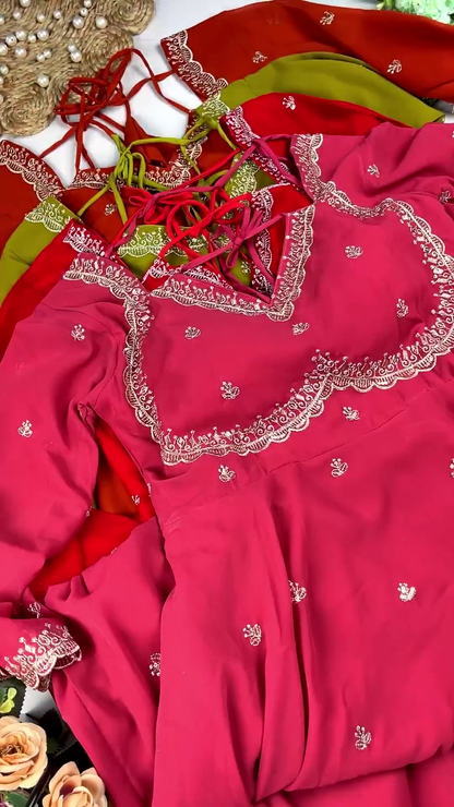 Product Name Lattice-Back Silk Tunic Collection with Scalloped Zari Embroidery