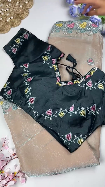 Leaf-Vine Silk Blouse and Shimmer Georgette Saree Collection