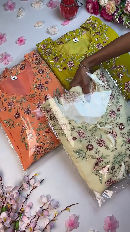 Garden-Inspired Floral Embroidered Silk Kurti Collection